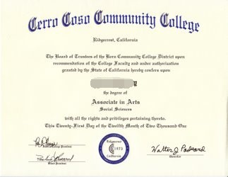 Buy Cerro Coso Community College Diploma Online