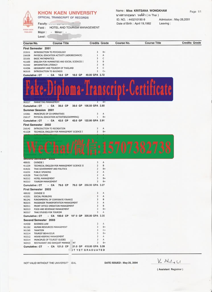 Fake Khon Kaen University Diploma Transcript