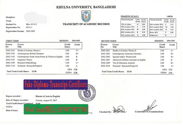 Fake Khulna University Diploma Transcript