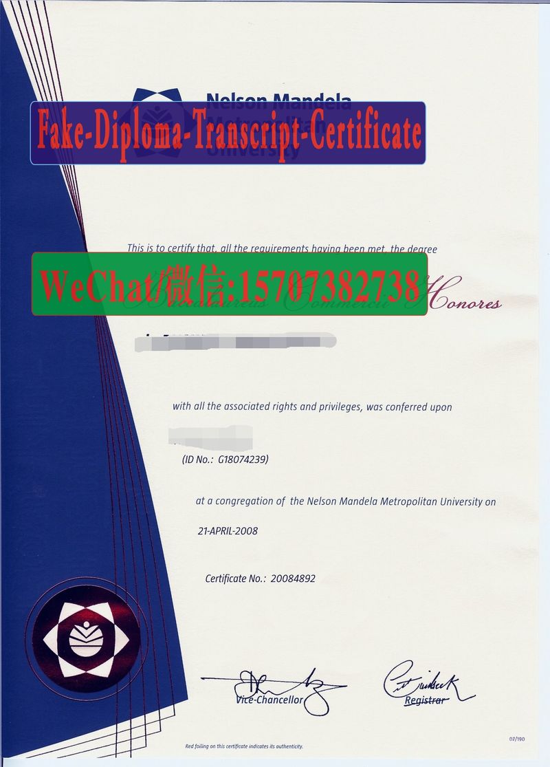 Fake Nelson Mandela Metropolitan University Diploma Transcript