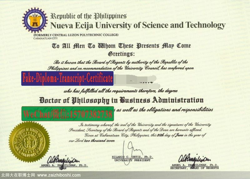 Fake Nueva Ecija University of Science and Technology Diploma Transcript