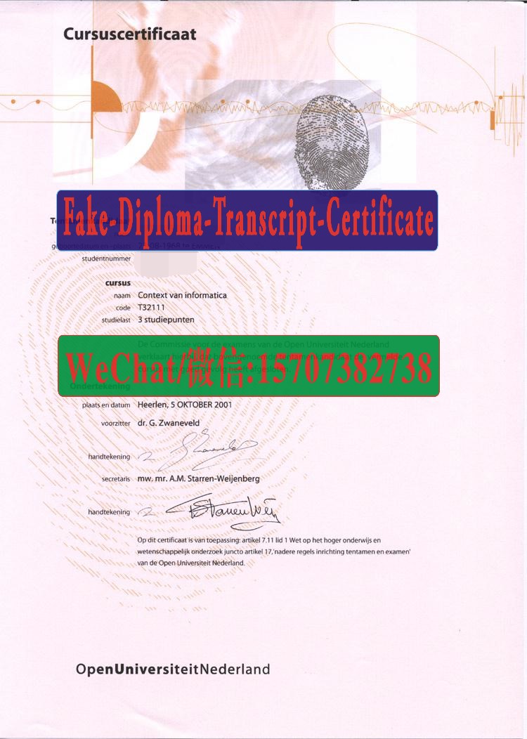 Fake Open Universiteit Nederland Diploma Transcript