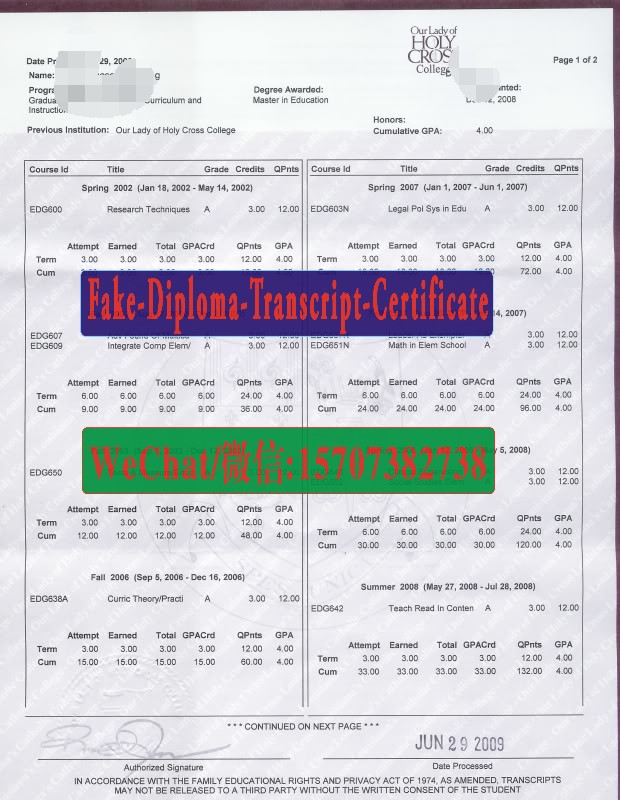 Fake Our Lady of Holy Cross College Diploma Degree