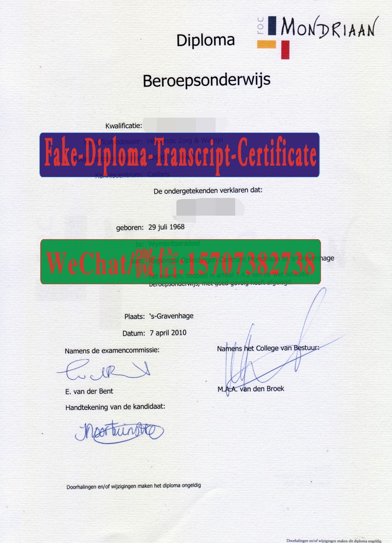 Fake The Hague Mondrian Vocational College Diploma Transcript