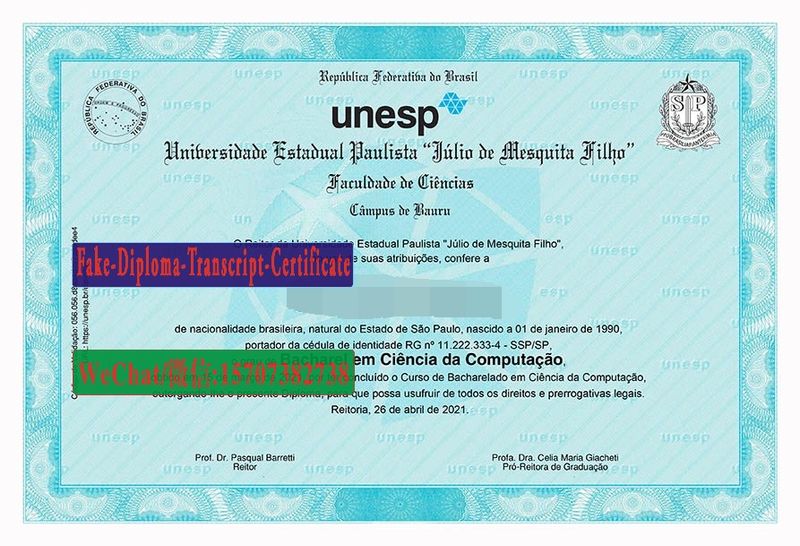 Fake Universidade Estadual Paulista Diploma Transcript