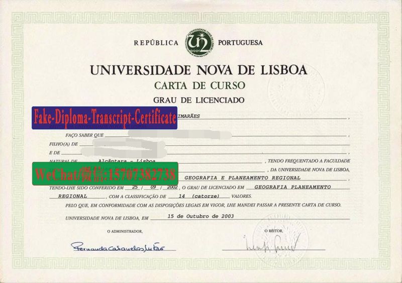 Fake Universidade Nova de Lisboa Diploma Transcript