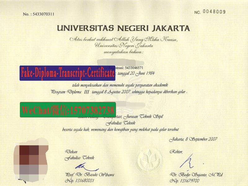 Fake Universitas Negeri Jakarta Diploma Transcript