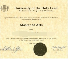 Fake University of the Holy Land Diploma Transcript