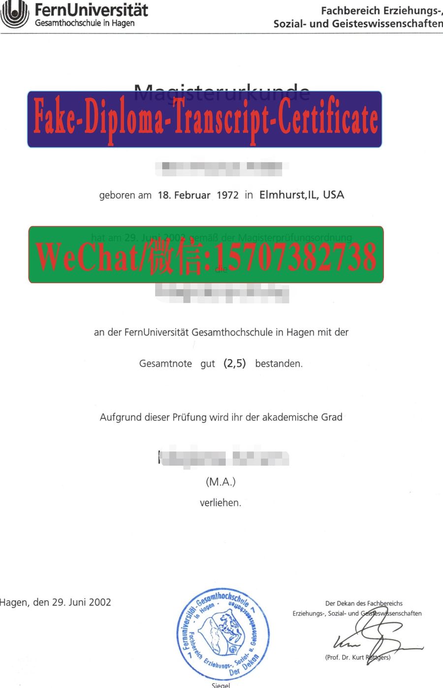 Order Fakes FernUniversitat Gesamthochschule Hagen Diploma