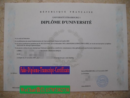 Replica Fake UNIVERSITE DE STRASBOURG 1 Diploma