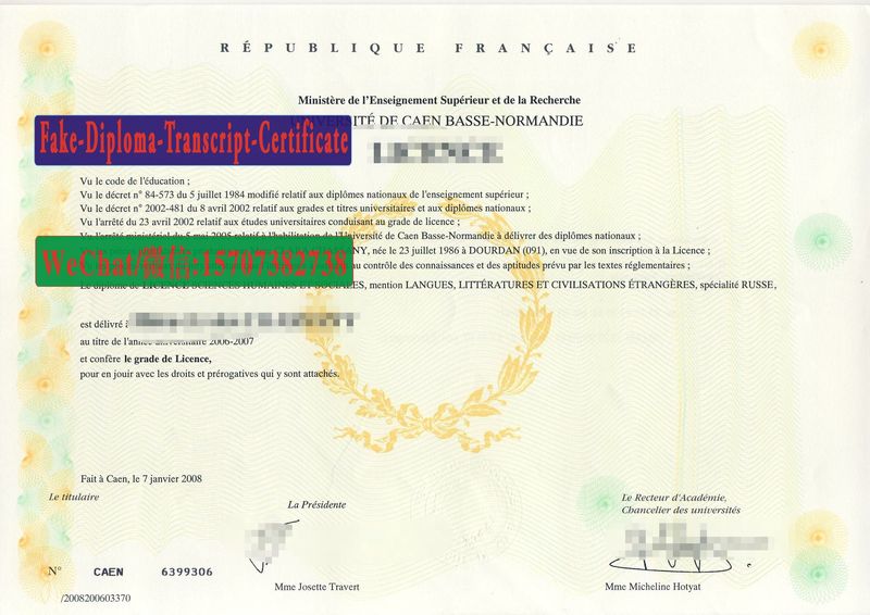 Replica Fake Universit de Caen Normandie Diploma