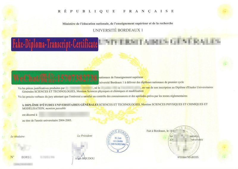 Replica Fake Université Bordeaux 1 Diploma