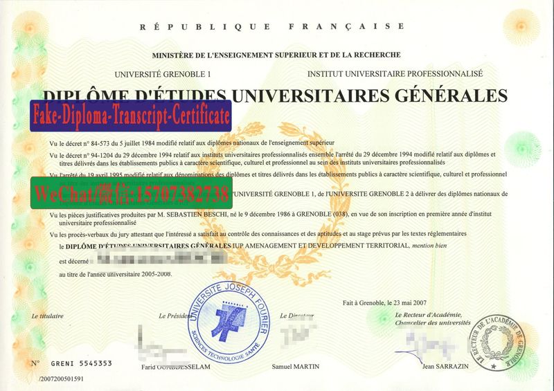 Replica Fake Université Joseph Fourier Diploma