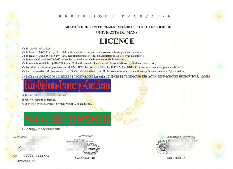 Replica Fake Université Le Mans Diploma