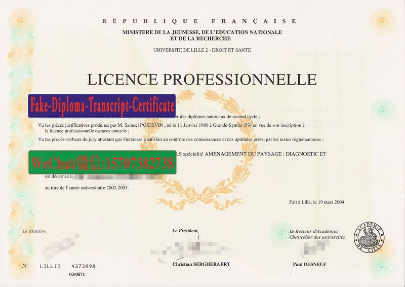 Replica Fake Université Lille 2 Droit et Santé Diploma