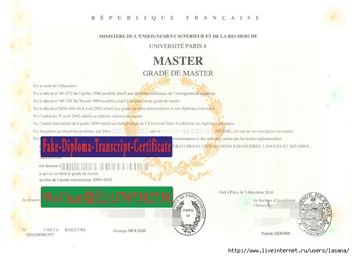 Replica Fake Université Paris Sorbonne Diploma