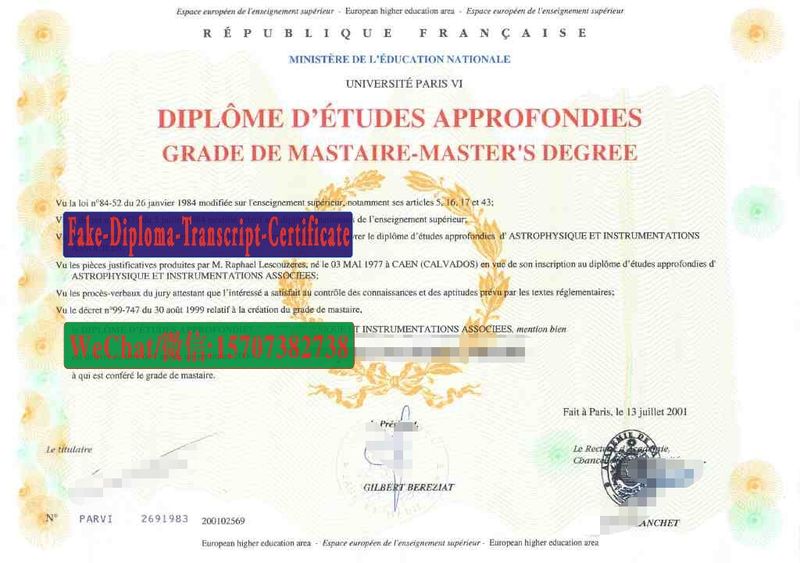 Replica Fake Université Paris VI Diploma