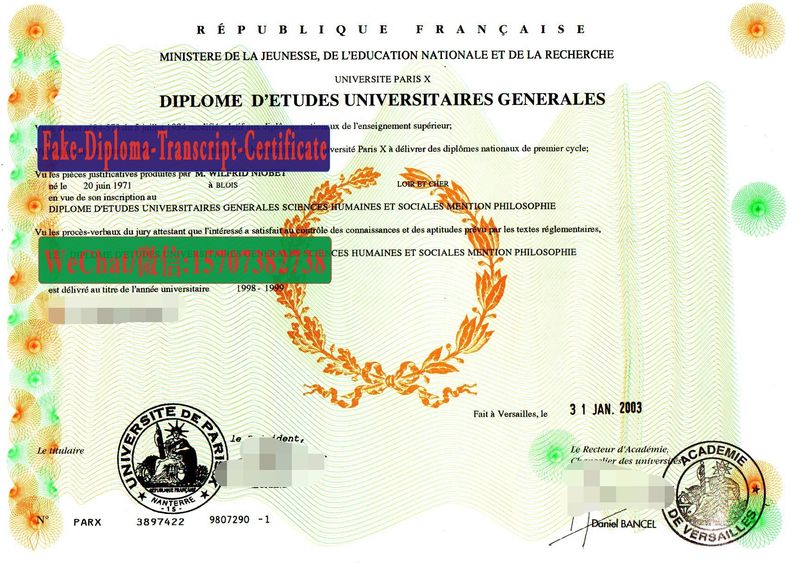 Replica Fake Université Paris X Diploma