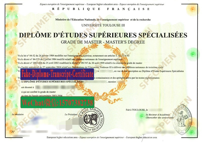 Replica Fake Université Toulouse 3 Diploma