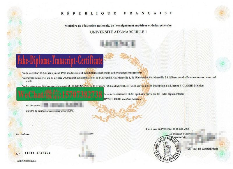 Replica Fake Université dAix Marseille 1 Diploma