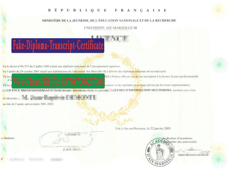 Replica Fake Université dAix Marseille III Diploma