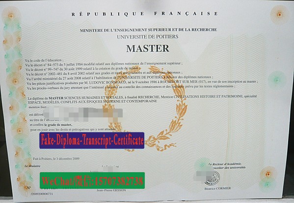 Replica Fake Université de Poitiers Diploma